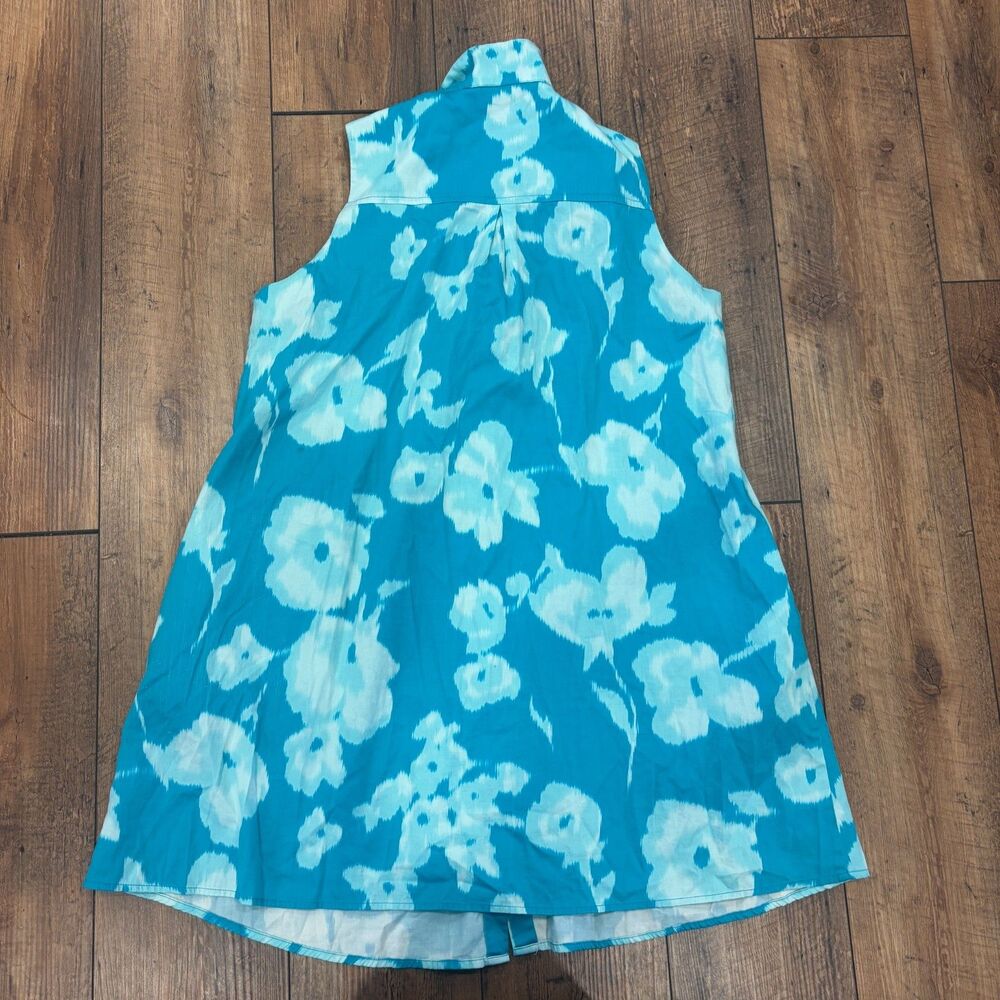 Tuckernuck Sleeveless Charlie Shirt Dress Sz L Turquoise Watercolor Floral Print - Picture 4 of 8